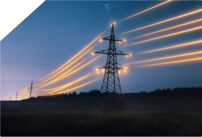 Power lines with the lines highlighted orange