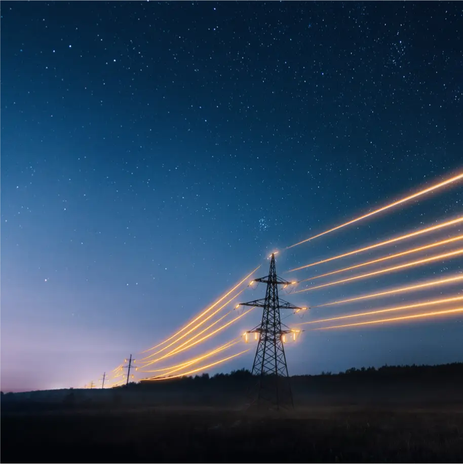 Power lines with the lines highlighted orange