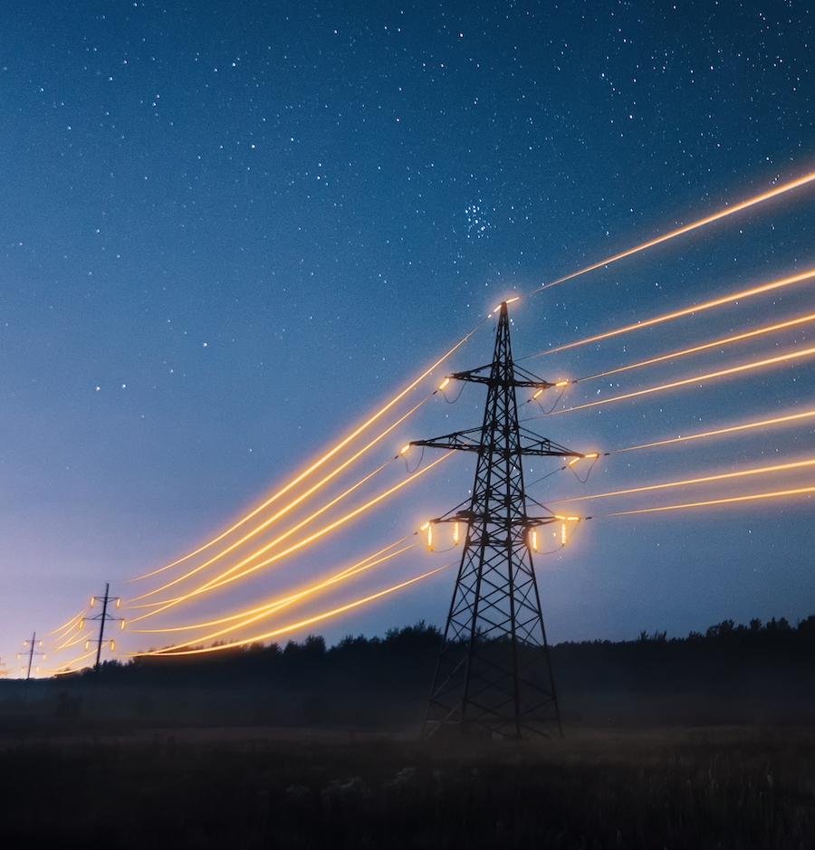 Power lines with the lines highlighted orange